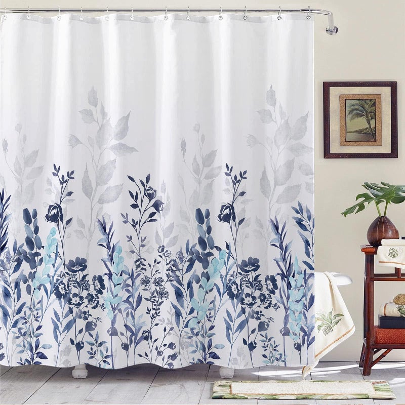 Neasow Blue and Grey Shower Curtain, Watercolor Floral Bathroom Curtain Teal and White 72Ã—72 inches - Image 5